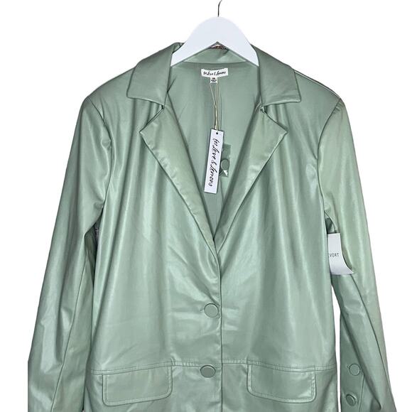 NWT For Love & Lemons Mint Green Oversized Faux Leather Blazer Jacket Size XS - Picture 6 of 11